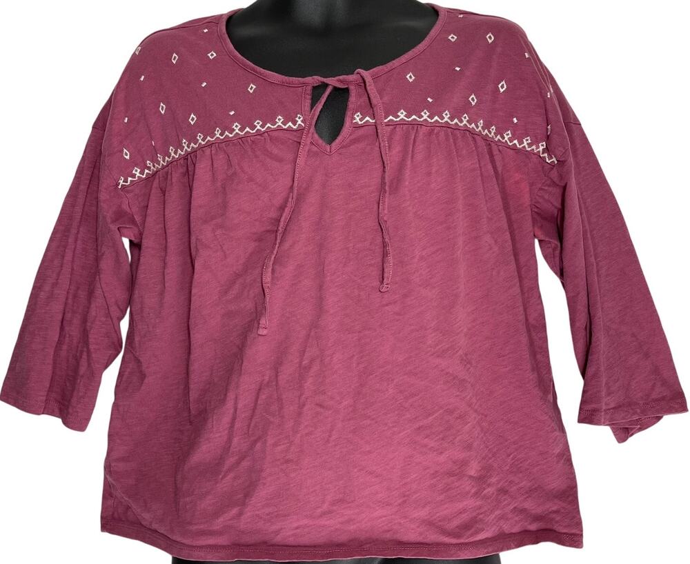 Eddie Bauer Top Women Size M Pink 100% Cotton Prairie Cottage Relaxed Fit FLAW